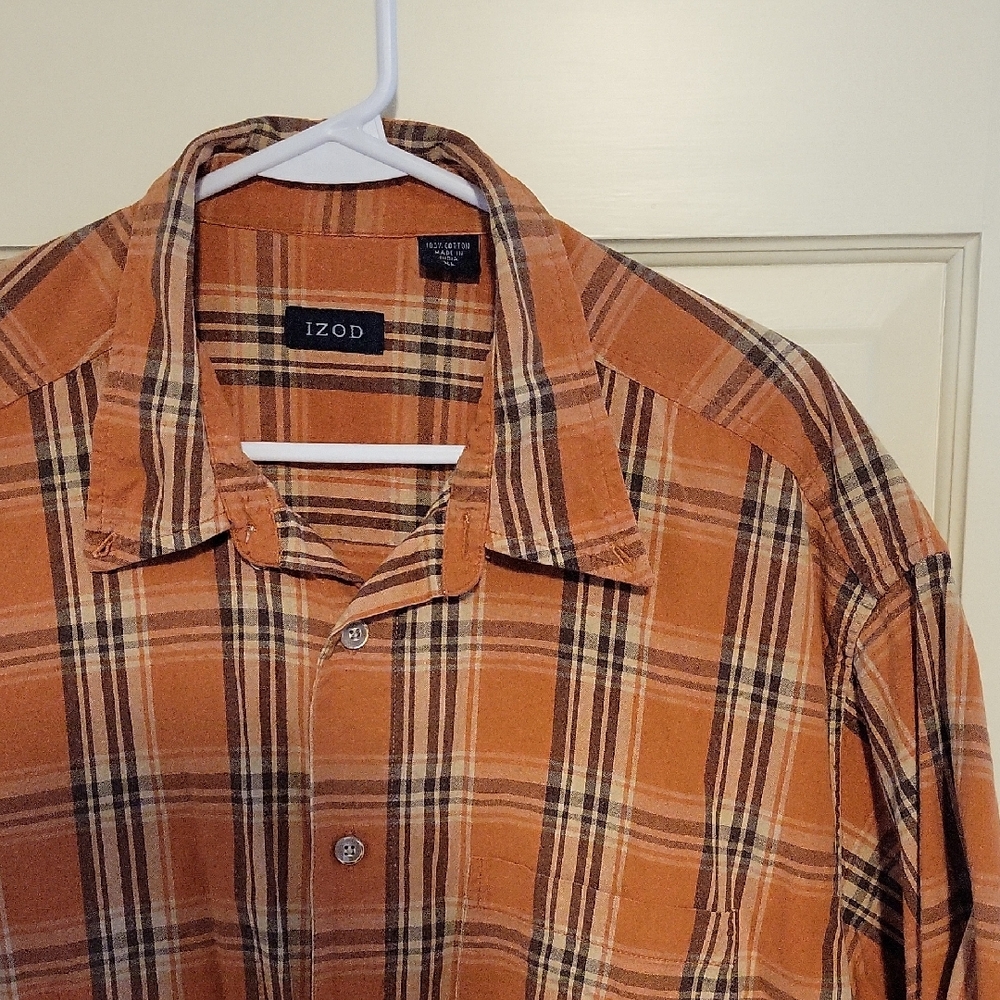 Izod Rust Plaid Casual Shirt